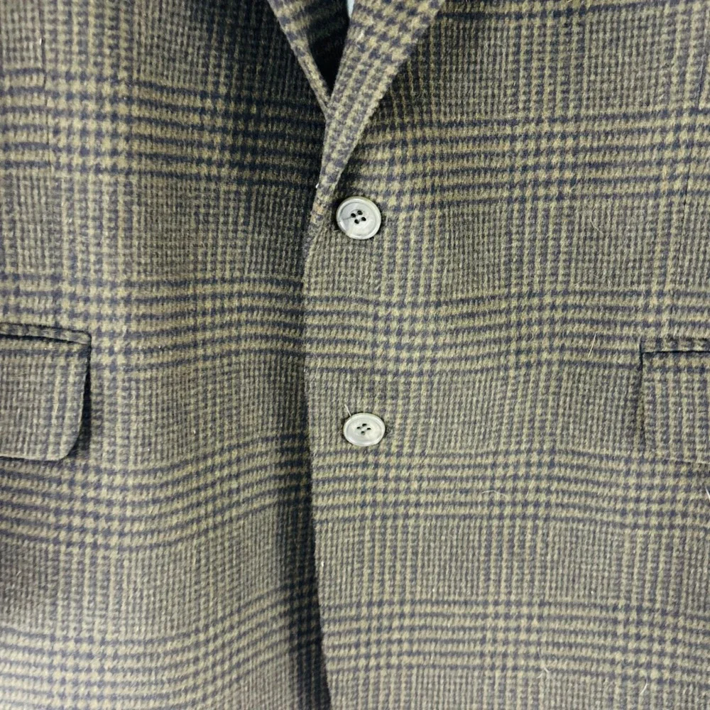 Gianfranco Ruffini Italy Plaid Tweed Cashmere Blend Blazer Olive Green Plaid 48